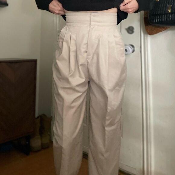 LATTELIER Super High Waisted Pleated Trouser Pants Small Beige - Picture 2 of 6
